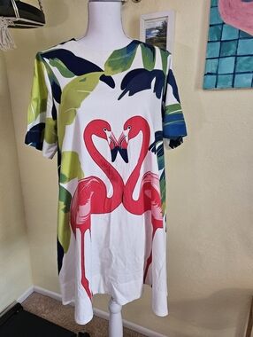 CELADINE  by Anthropologie Flamingo cotton mini dress. Sz Small